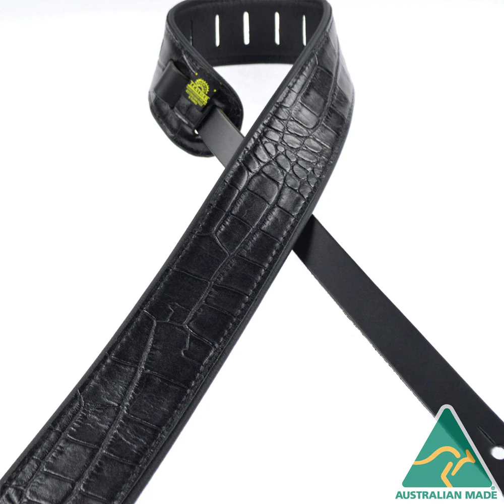 COLONIAL LEATHER 2.5″ Wide Croc Embossed Leather With Black Leather Back Guitar Strap - Image 3